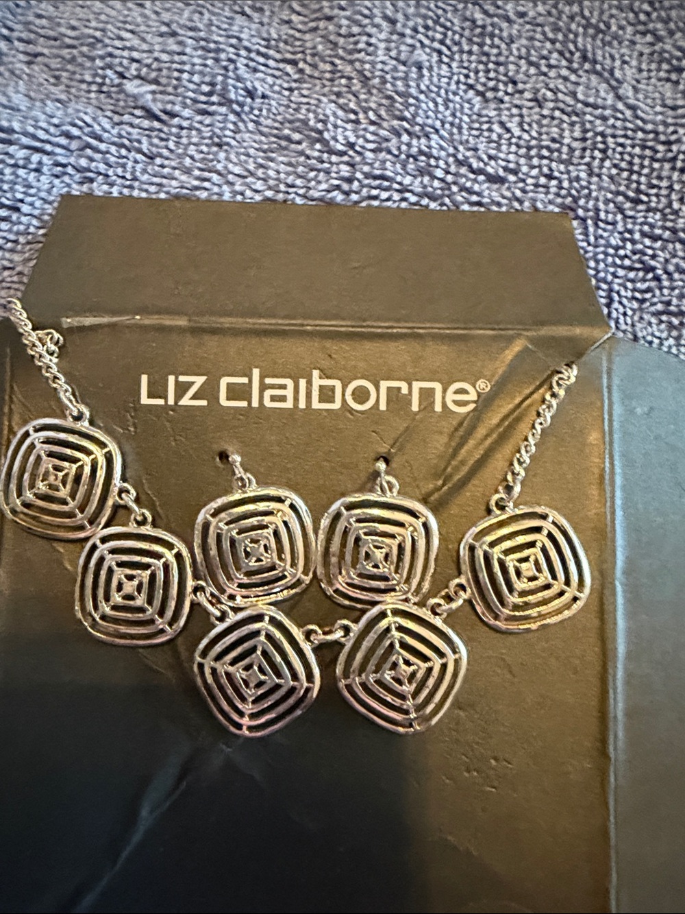 Liz Claiborne Silver-Tone Openwork Geometric Necklace and Earrings